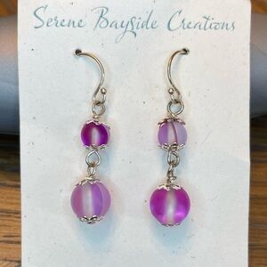 Nwt serene bayside creations silver iridescent purple silver drop earrings